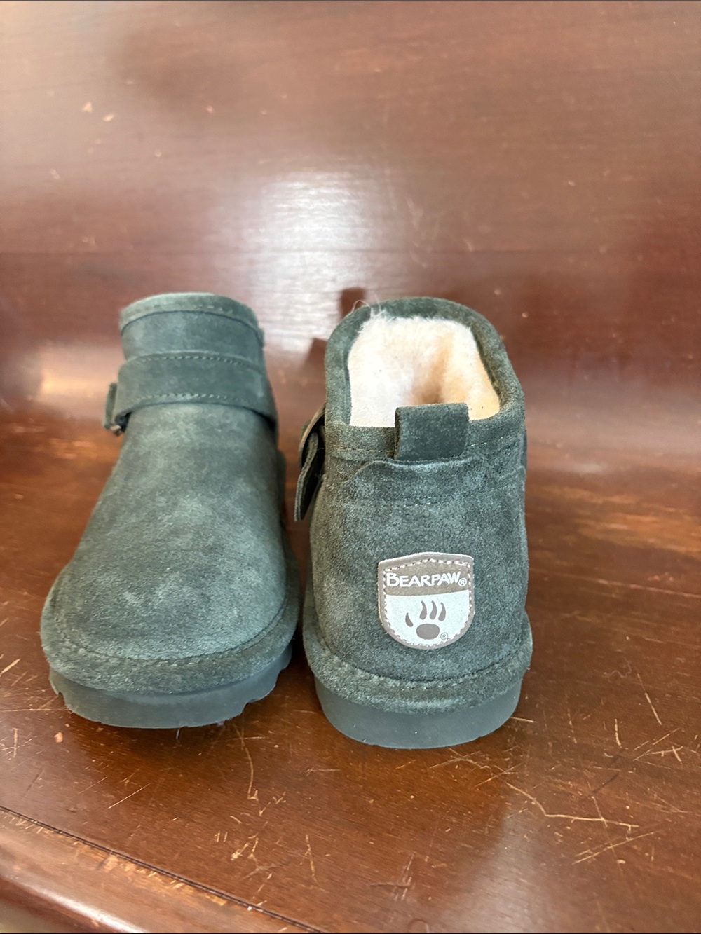 BearPaw Kids Suede Shearling Lined Booties - Dark Green